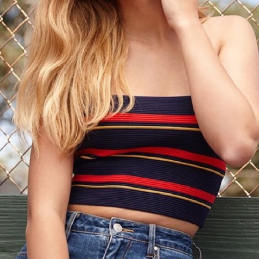 Ribbed Stretch Sweater Knit Tube Top Navy